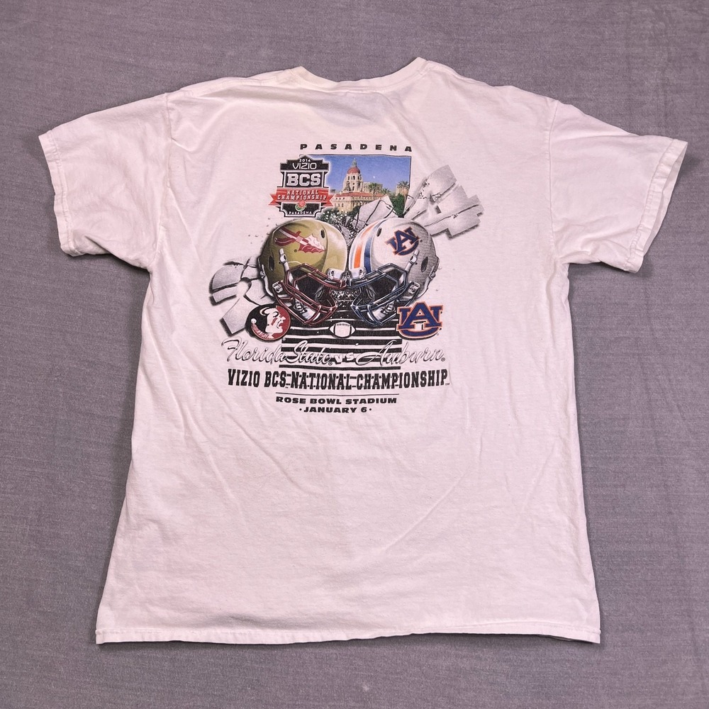 Gildan Mens White Florida State vs Auburn BCS National Championship T-Shirt L